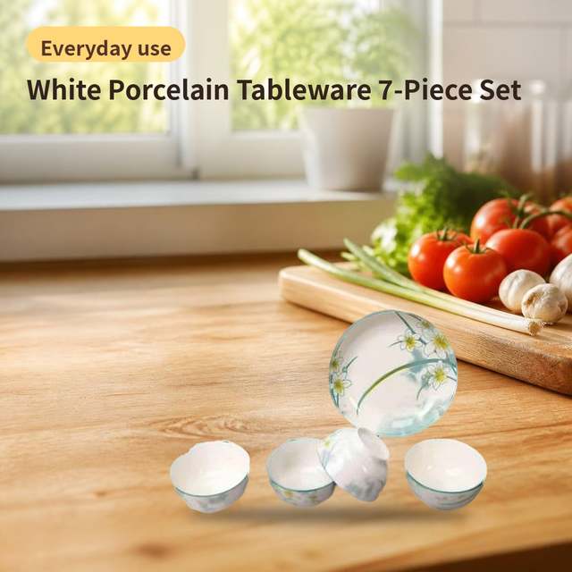 White Porcelain Tableware 7-Piece Set – photo 1
