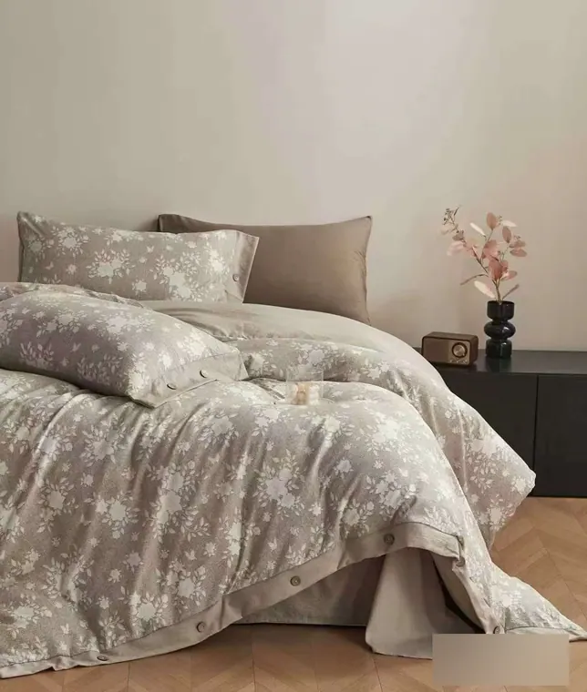 Cotton-Linen Printed Bedding Set, 4 pcs (Button Closure) – photo 1