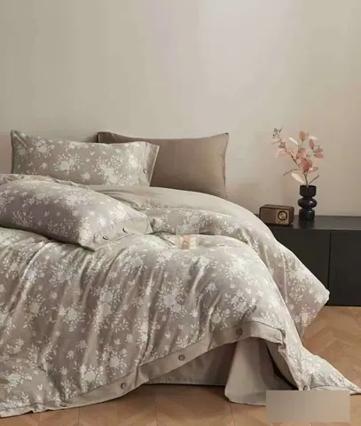 Cotton-Linen Printed Bedding Set, 4 pcs (Button Closure)